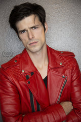 Mens Quilted Leather Motorcycle Jacket Red