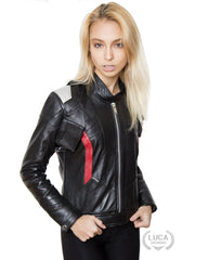 Womens Soldier 76 Leather Jacket Jet Black