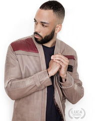 Mens Star Wars Rebel Alliance Finn Poe Dameron Leather Jacket Beige