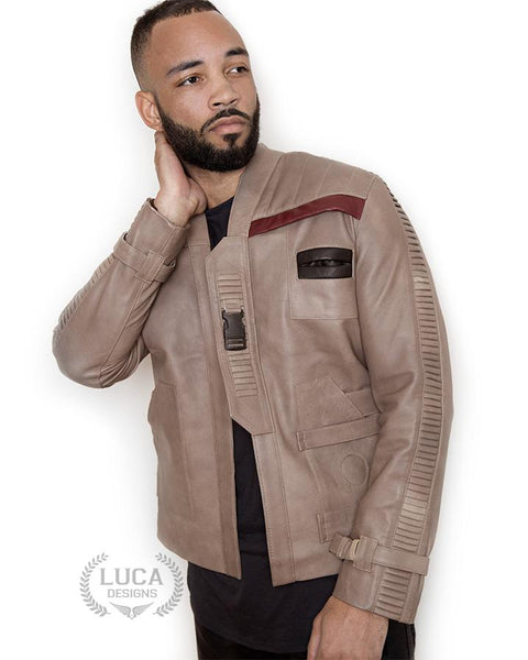 Mens Star Wars Rebel Alliance Finn Poe Dameron Leather Jacket Beige