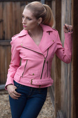 Womens Barbie Doll Soft Leather Jacket Mattel Pink