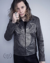 Mens Venom Logo Spiderman Marvel Leather Jacket Black