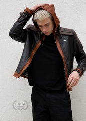 Mens Arkham Knight Jason Todd Brown Hood Leather Jacket