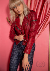 Womens Riverdale Southside Serpents Leather Motorcycle Jacket Red