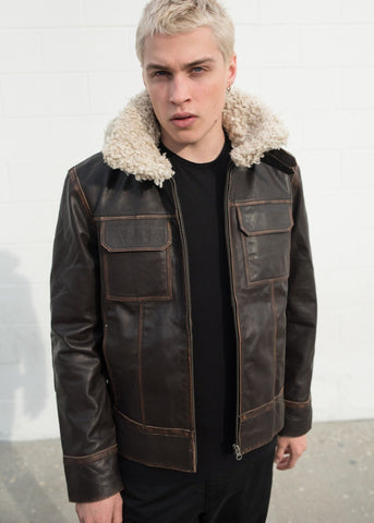 Men's Shearling Fashion Leather Jacket