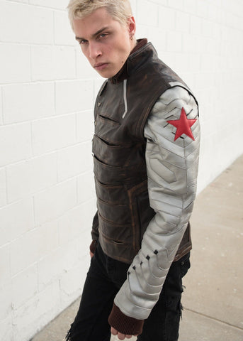 Mens Bucky Barnes Winter Soldier Armored Leather Jacket