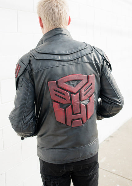 Men's Transformers Autobot Shield Leather Jacket Black Armor