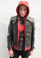 Mens Arkham Knight Jason Todd Red Hood Leather Jacket