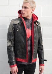 Mens Arkham Knight Jason Todd Red Hood Leather Jacket