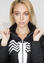 Womens Venom Logo Spiderman Neoprene Windbreaker Jacket Black