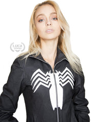 Womens Venom Logo Spiderman Neoprene Windbreaker Jacket Black