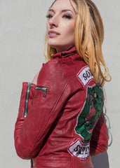 Womens Riverdale Southside Serpents Leather Motorcycle Jacket Red