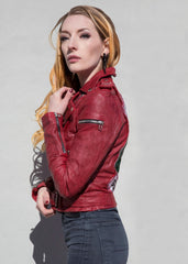 Womens Riverdale Southside Serpents Leather Motorcycle Jacket Red