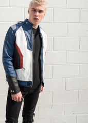 Mens Soldier 76 Leather Jacket Blue