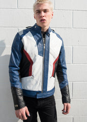 Mens Soldier 76 Leather Jacket Blue