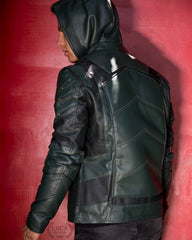 Mens Green Arrow Stephen Amell Leather Jacket