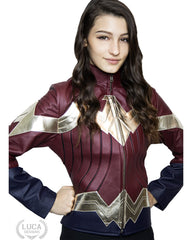 Womens Wonder Women Superhero Diana Prince Leather Jacket Red