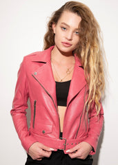 Womens Barbie Doll Soft Leather Jacket Mattel Pink