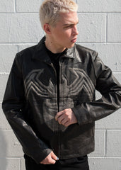 Mens Venom Logo Spiderman Marvel Leather Jacket Black