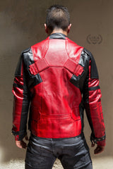 Mens Spider-Man Deadpool Hybrid Leather Jacket Black & Red