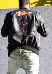 Mens Joker Bomber Leather Jacket Deep Purple