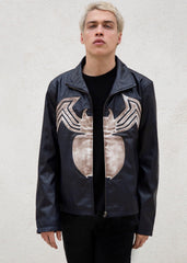 Mens Spiderman Venom Leather Jacket Blue Weathered