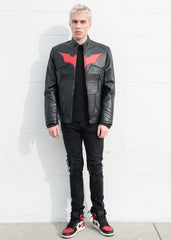 Mens Batman Armor Leather Motorcycle Jacket Red Bat Embossed