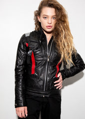 Womens Soldier 76 Leather Jacket Jet Black