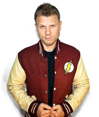 Mens The Flash Leather and Wool Bomber Jacket