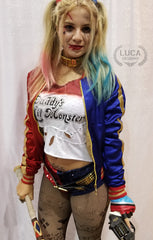 Womens Harley Quinn Margot Robbie Satin Jacket Red and Blue