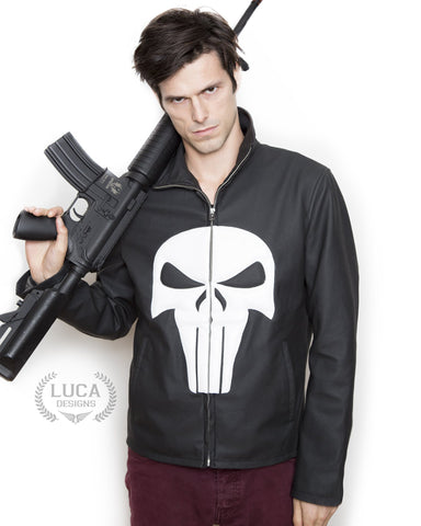 Mens Punisher Marvel Frank Castle Neoprene Jacket Skull Embossed