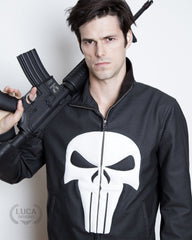 Mens Punisher Marvel Frank Castle Neoprene Jacket Skull Embossed