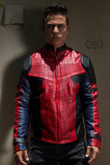 Mens Spider-Man Deadpool Hybrid Leather Jacket Black & Red