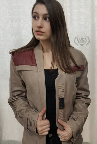 Womens Star Wars Finn Poe Leather Jacket Beige