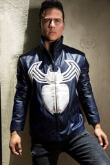 Mens Spiderman Venom Leather Jacket Blue Weathered