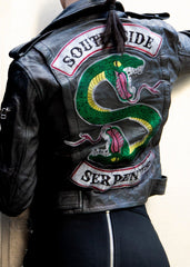 Womens Riverdale Southside Serpents Leather Motorcycle Jacket Black